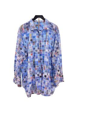 Luchiano Visconti Black Blue Patchwork Abstract Button-Up Shirt Mens 3XLB Office